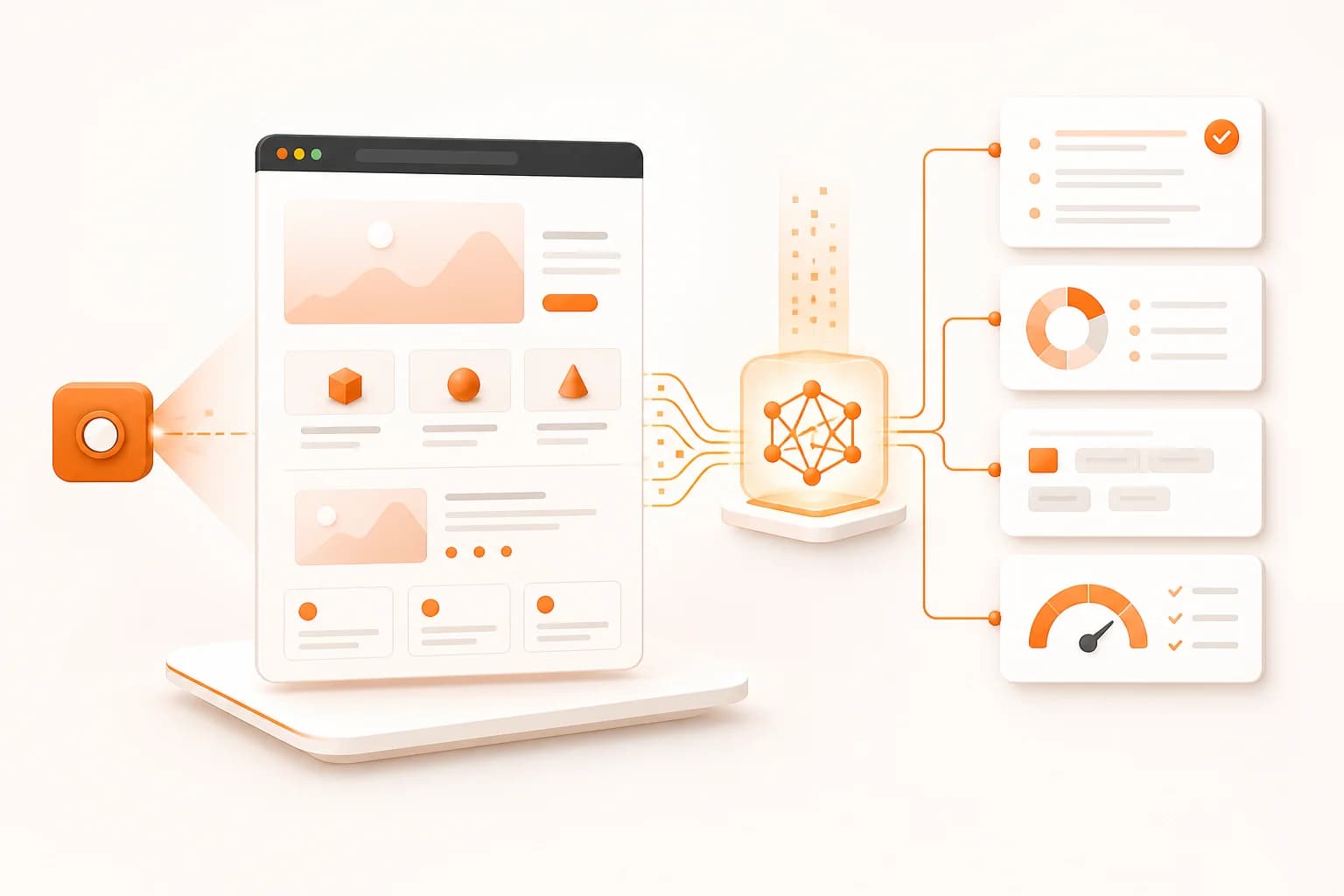 AI website analysis workflow turning a rendered webpage into summary, topic, and quality signals
