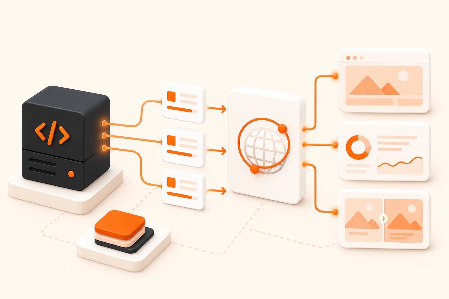 Go backend sending concurrent HTTP requests to screenshot, analysis, and visual comparison outputs