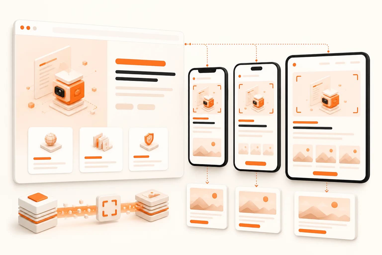 Responsive webpage captured at several generic phone and tablet viewport sizes