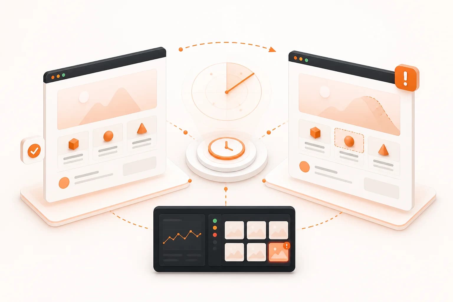 Website monitoring workflow comparing a baseline page with a scheduled live capture and alert