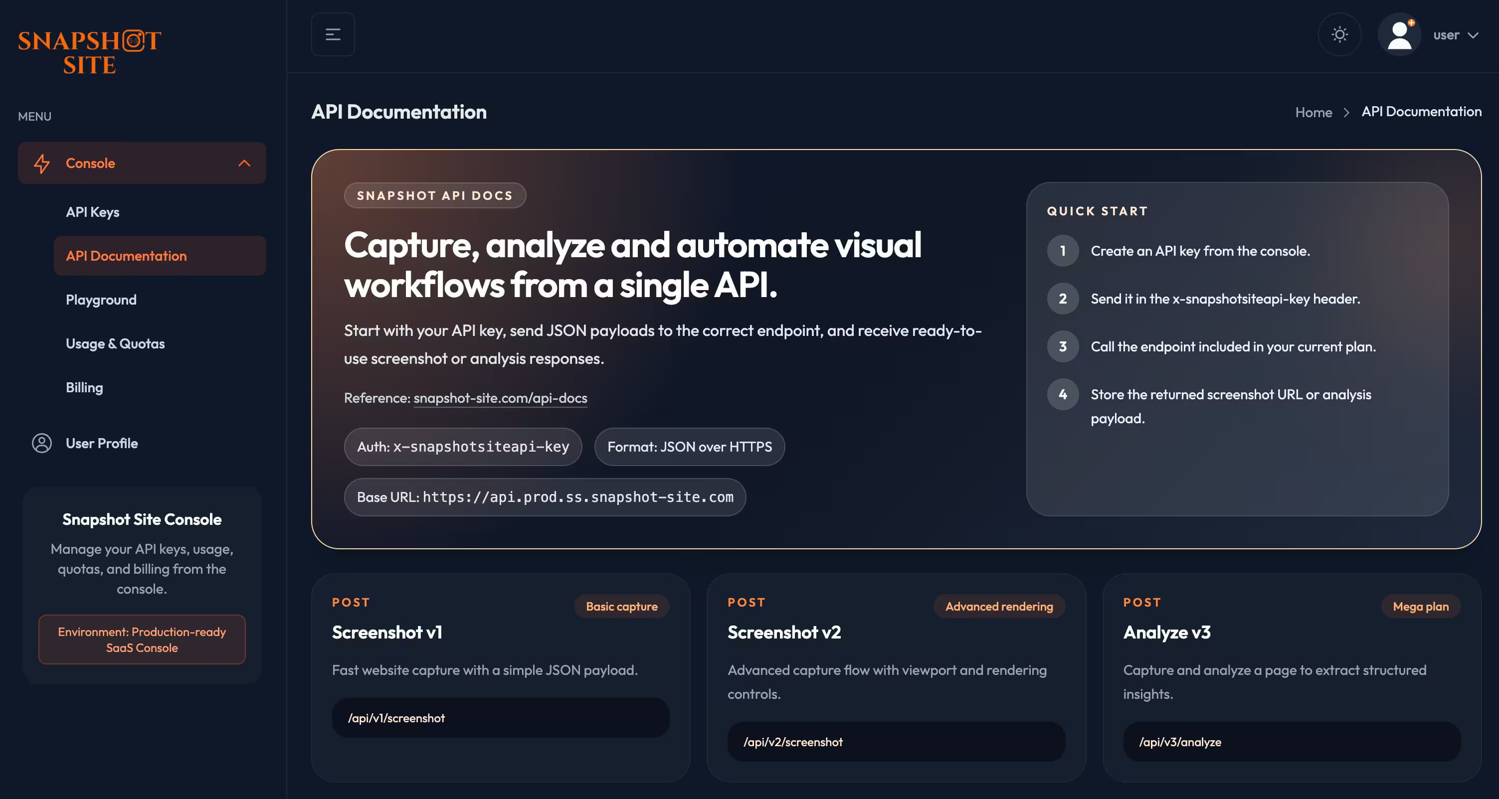 Introducing console.snapshot-site.com: A New Home for API Keys, Usage, Billing and Testing Introducing console.snapshot-site.com: A New Home for API Keys, Usage, Billing and Testing