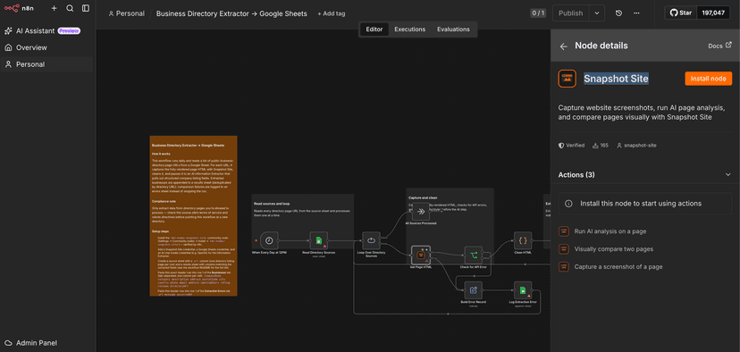 Snapshot Site is Now a Verified Node on n8n